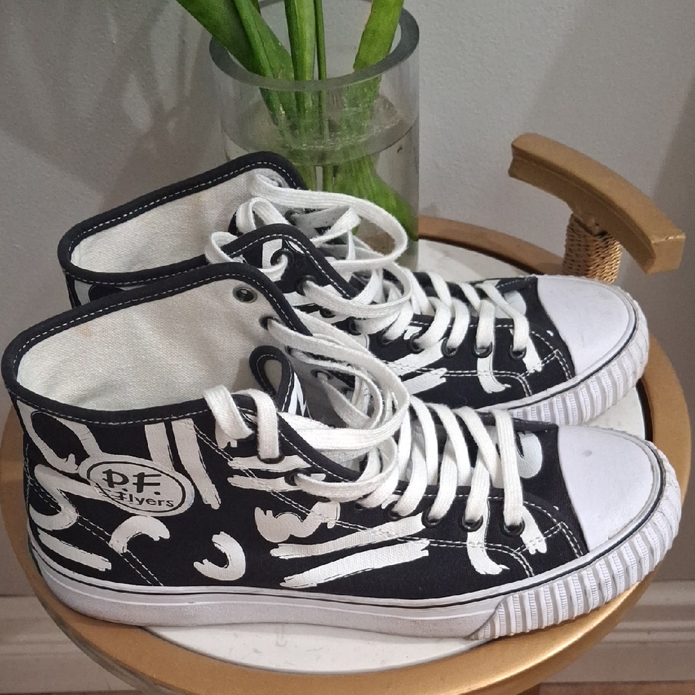 PF Flyers Black and White High-Top Sneakers